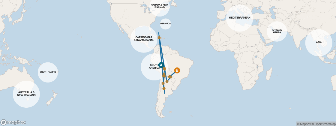 Seven Seas Voyager Voyage VOY280127A itinerary map from Lima (Callao) to Rio de Janeiro, January 27-February 26 2028, 30 days