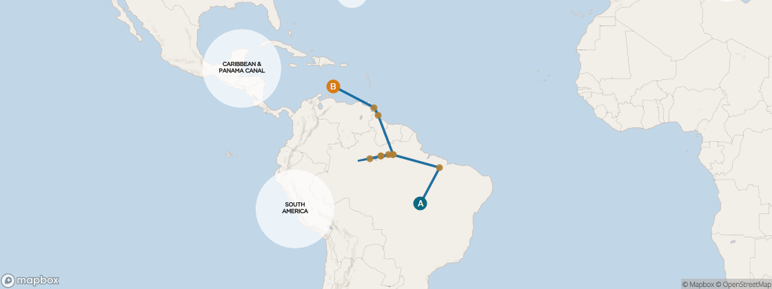 Seven Seas Voyager Voyage VOY280226 itinerary map from Rio de Janeiro to Miami, February 26-March 18 2028, 21 days