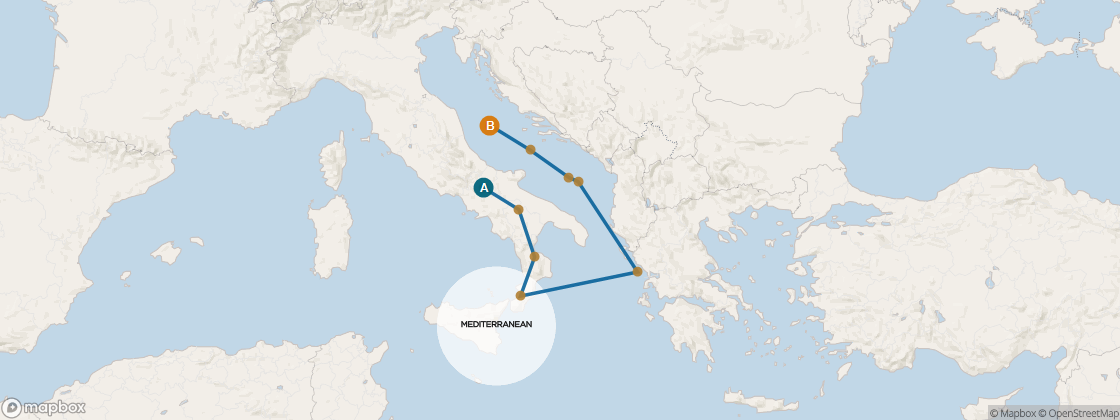 Seven Seas Voyager Voyage VOY280411 itinerary map from Rome (Civitavecchia) to Venice (Fusina), April 11-21 2028, 10 days