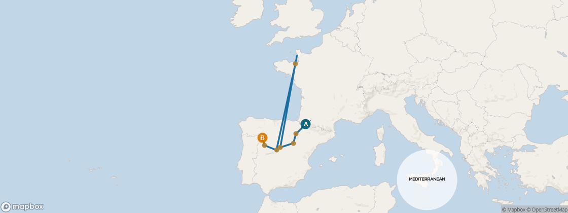 Seven Seas Voyager Voyage VOY280503 itinerary map from Barcelona to Lisbon, May 3-12 2028, 9 days