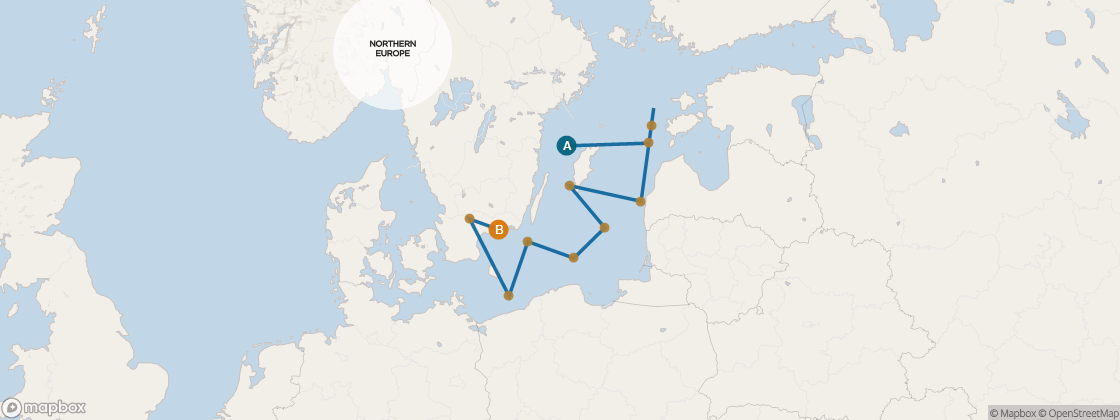 Seven Seas Voyager Voyage VOY280619 itinerary map from Stockholm to Copenhagen, June 19-July 1 2028, 12 days