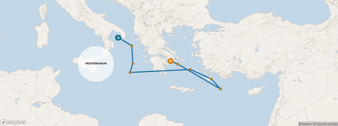 Seven Seas Voyager Voyage VOY281120 itinerary map from Rome (Civitavecchia) to Athens (Piraeus), November 20-December 2 2028, 12 days
