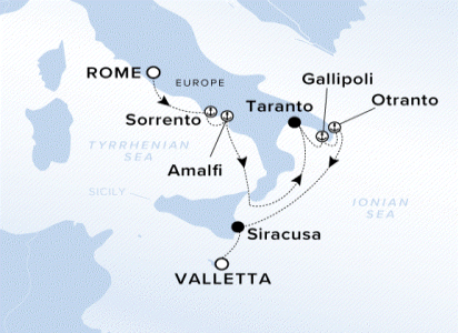 Map of Evrima Voyage 11240507, Rome to Valletta