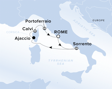 Map of Evrima Voyage 11240528, Roundtrip Rome