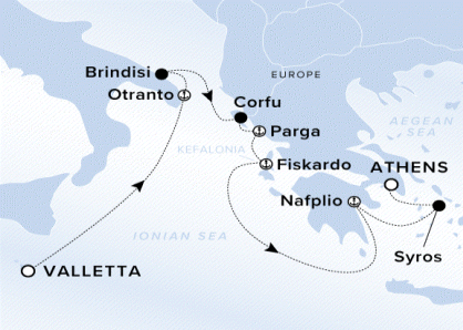 Map of Evrima Voyage 11240609, Valletta to Athens