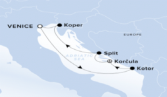 Map of Evrima Voyage 11240630, Roundtrip Venice