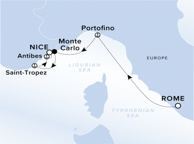 Map of Evrima Voyage 11240807, Rome to Nice