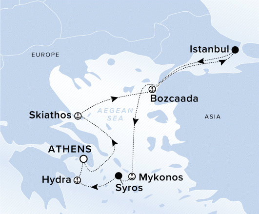 Map of Evrima Voyage 11240920, Roundtrip Athens