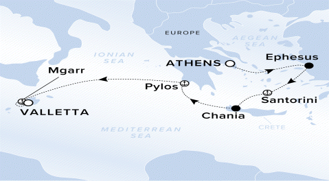 Map of Evrima Voyage 11241001, Athens to Valletta