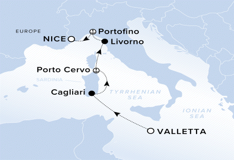 Map of Evrima Voyage 11241010, Valletta to Nice