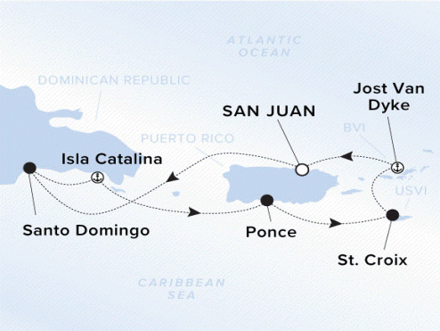 Map of the Ritz-Carlton Evrima itinerary, Roundtrip San Juan