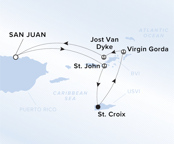 Map of Evrima Voyage 11230402, Roundtrip San Juan