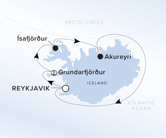 Map of Evrima Voyage 11260813, Reykjavik (Hafnarfjordur) to Reykjavik