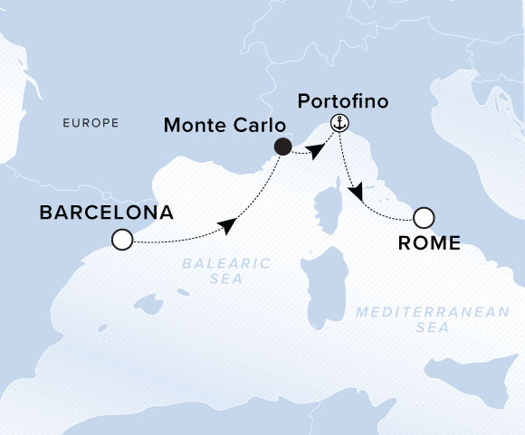 Map of Evrima Voyage 11260908, Barcelona to Rome (Civitavecchia)