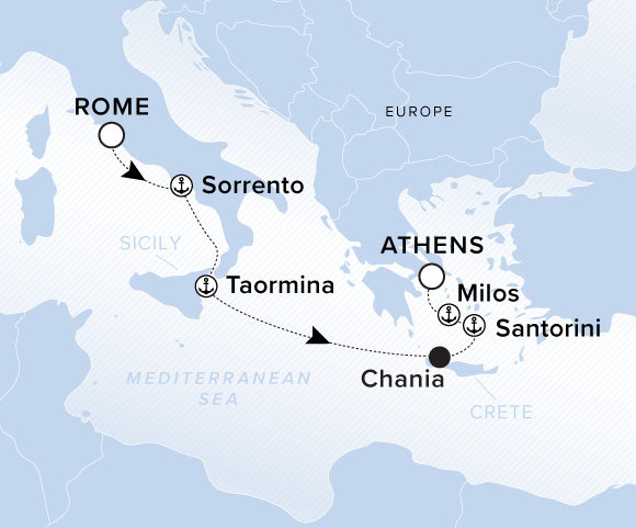 Map of Evrima Voyage 11260912, Rome (Civitavecchia) to Athens (Piraeus)