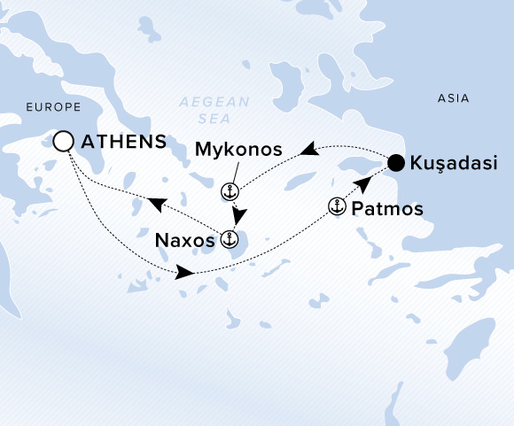 Map of Evrima Voyage 11260919, Roundtrip Athens (Piraeus)