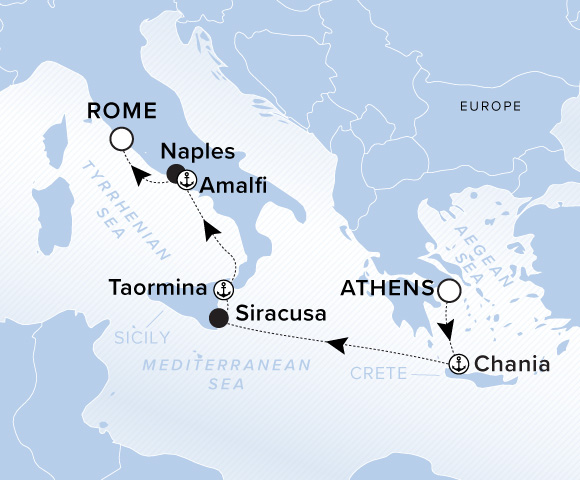 Map of Evrima Voyage 11261005, Athens (Piraeus) to Rome (Civitavecchia)