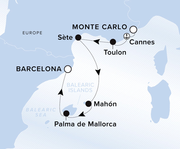 Map of Evrima Voyage 11261017, Monte Carlo to Barcelona