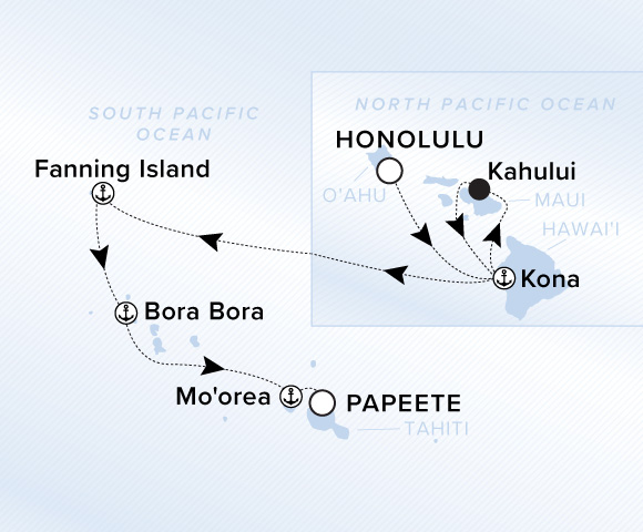 Map of Evrima Voyage 11261203, Honolulu, Oahu, Hawaii to Papeete, Tahiti