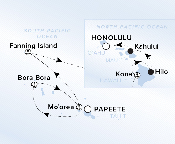 Map of Evrima Voyage 11270302, Papeete, Tahiti to Honolulu, Oahu, Hawaii