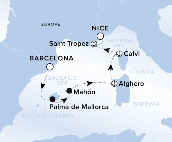 Map of Evrima Voyage 11270503, Barcelona to Nice