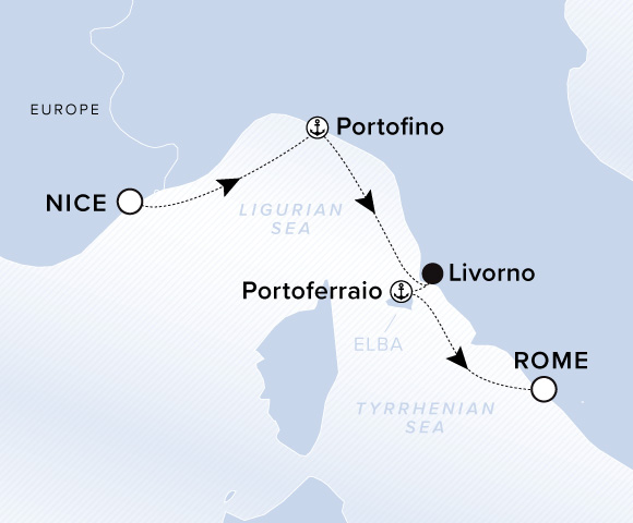 Map of Evrima Voyage 11270608, Nice to Rome (Civitavecchia)