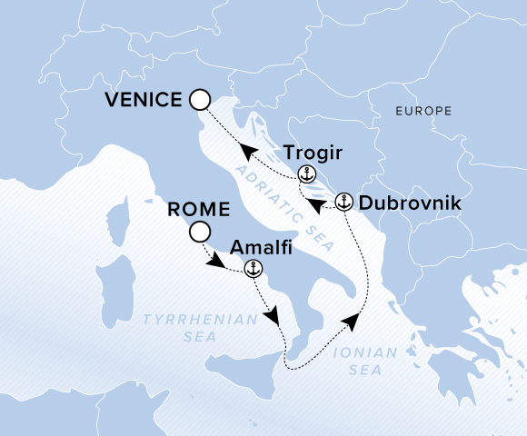 Map of Evrima Voyage 11270612, Rome (Civitavecchia) to Venice