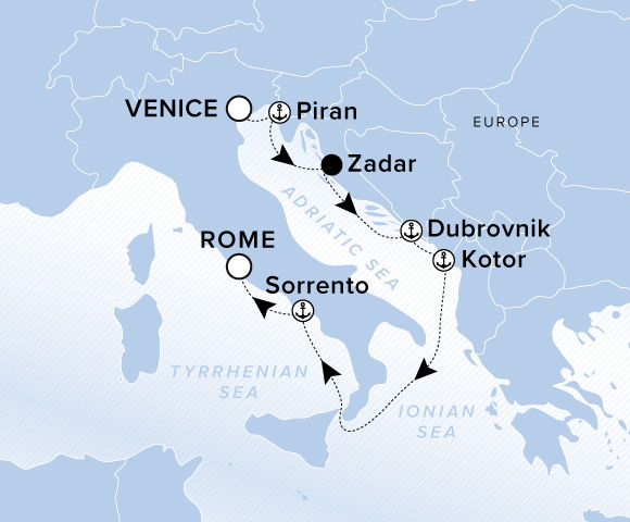 Map of Evrima Voyage 11270624, Venice to Rome (Civitavecchia)
