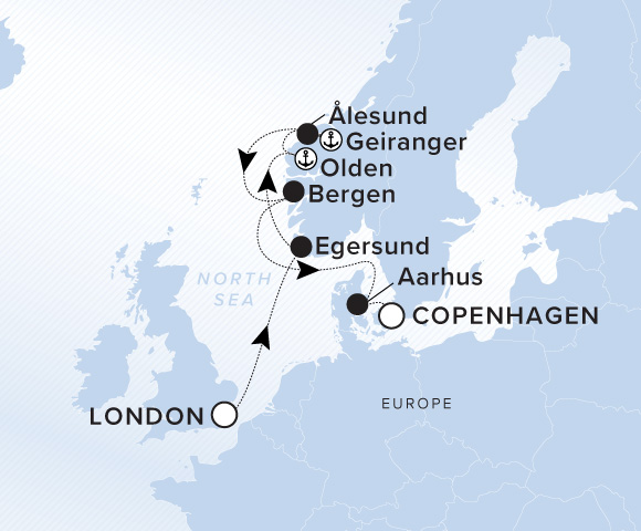 Map of Evrima Voyage 11270719, London (Tilbury) to Copenhagen