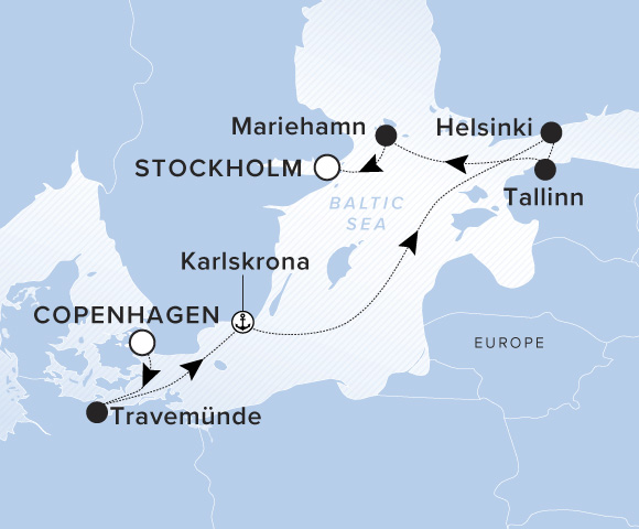 Map of Evrima Voyage 11270728, Copenhagen to Stockholm