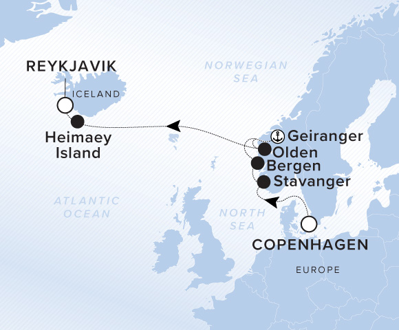 Map of Evrima Voyage 11270811, Copenhagen to Reykjavik
