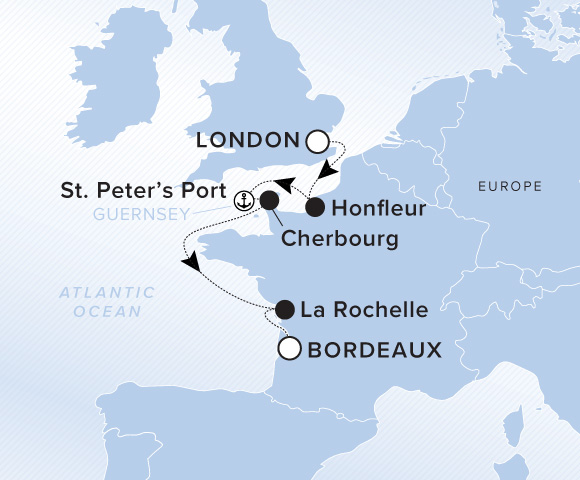 Map of Evrima Voyage 11270903, London (Tilbury) to Bordeaux