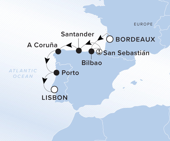 Map of Evrima Voyage 11270910, Bordeaux to Lisbon