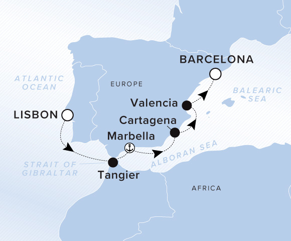 Map of Evrima Voyage 11270917, Lisbon to Barcelona (Tarragona)