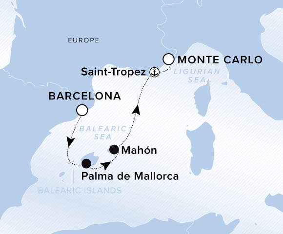 Map of Evrima Voyage 11270923, Barcelona (Tarragona) to Monte Carlo