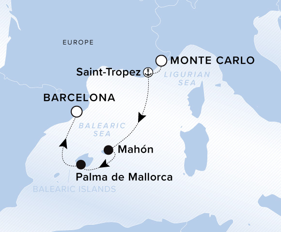 Map of Evrima Voyage 11271017, Monte Carlo to Barcelona (Tarragona)