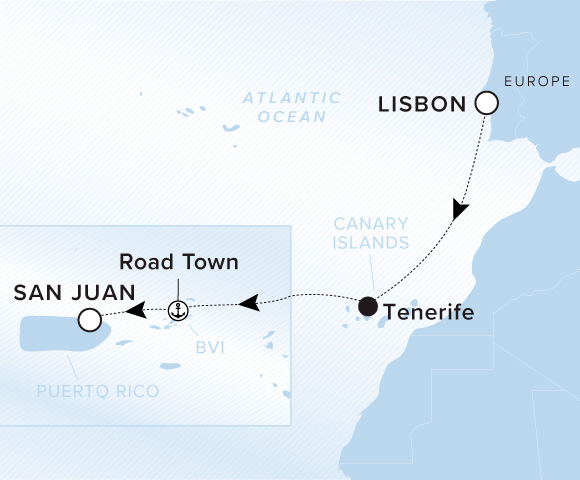 Map of Evrima Voyage 11271029, Lisbon to San Juan