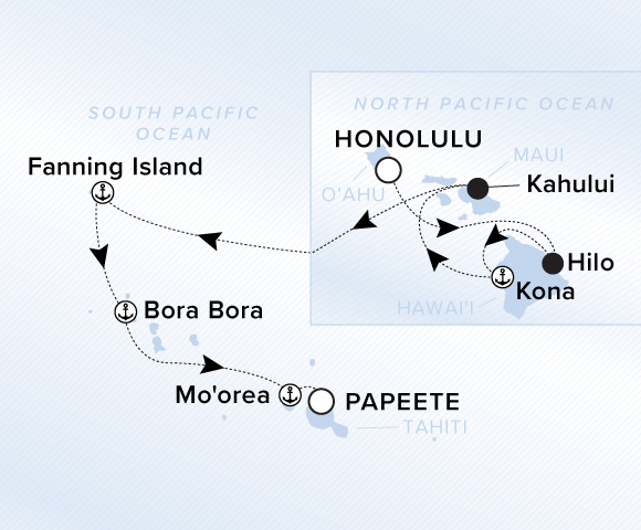 Map of Evrima Voyage 11271201, Honolulu, Oahu, Hawaii to Papeete, Tahiti