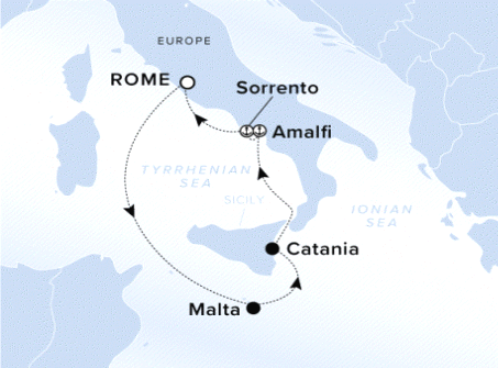Map of Ilma Voyage 12241008, Roundtrip Rome
