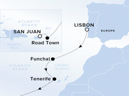 Map of Ilma Voyage 12241101, Lisbon to San Juan