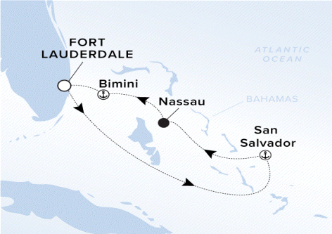 Map of the Ritz-Carlton Ilma itinerary, Roundtrip Fort Lauderdale, Florida To Fort Lauderdale