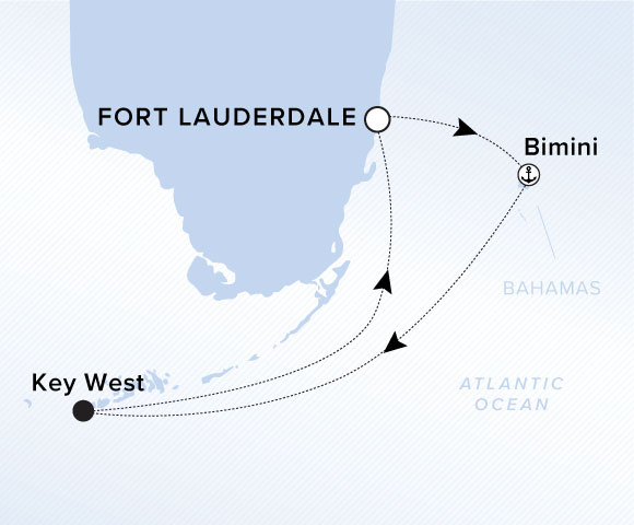 Map of Ilma Voyage 12260410 from Fort Lauderdale, Florida to Key West, Florida, visiting Bimini