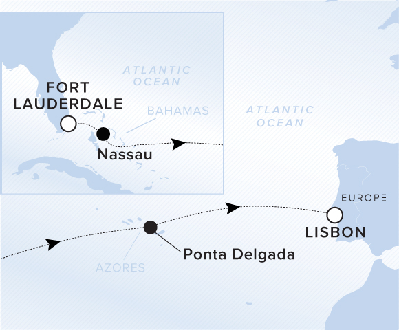 Map of Ilma Voyage 12260413, Fort Lauderdale to Lisbon