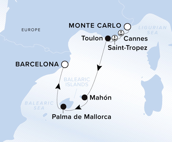 Map of Ilma Voyage 12260807, Monte Carlo to Barcelona