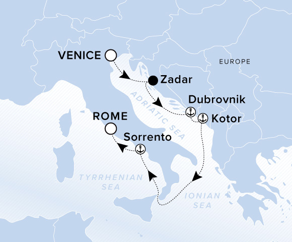 Map of Ilma Voyage 12260922, Venice to Rome (Civitavecchia)
