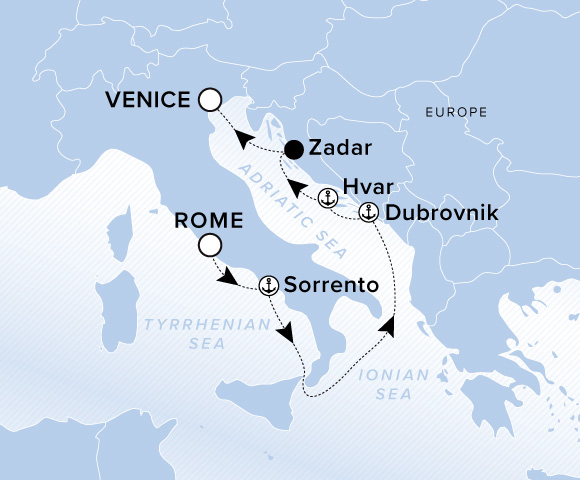 Map of Ilma Voyage 12260928, Rome (Civitavecchia) to Venice