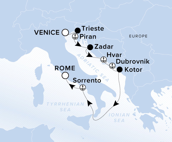 Map of Ilma Voyage 12261004, Venice to Rome (Civitavecchia)