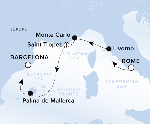 Map of Ilma Voyage 12261013, Rome (Civitavecchia) to Barcelona
