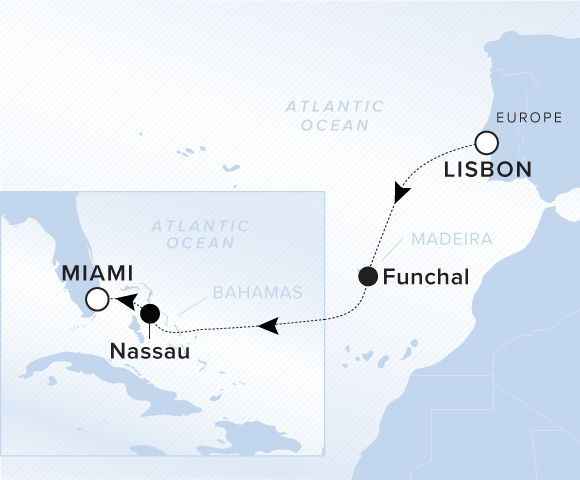 Map of Ilma Voyage 12261027, Lisbon to Miami, Florida