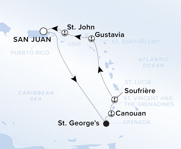 Map of Ilma Voyage 12261214, Roundtrip San Juan